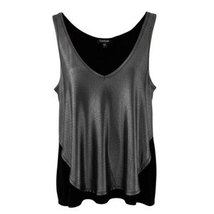 BeBe Metallic Silver and Black Sleeveless V-Neck Top Size Small